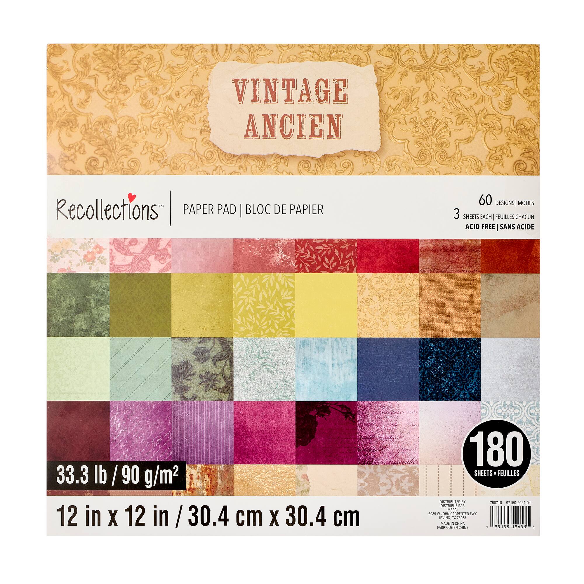 12" x 12" Vintage Paper Pad by Recollections™, 180 Sheets